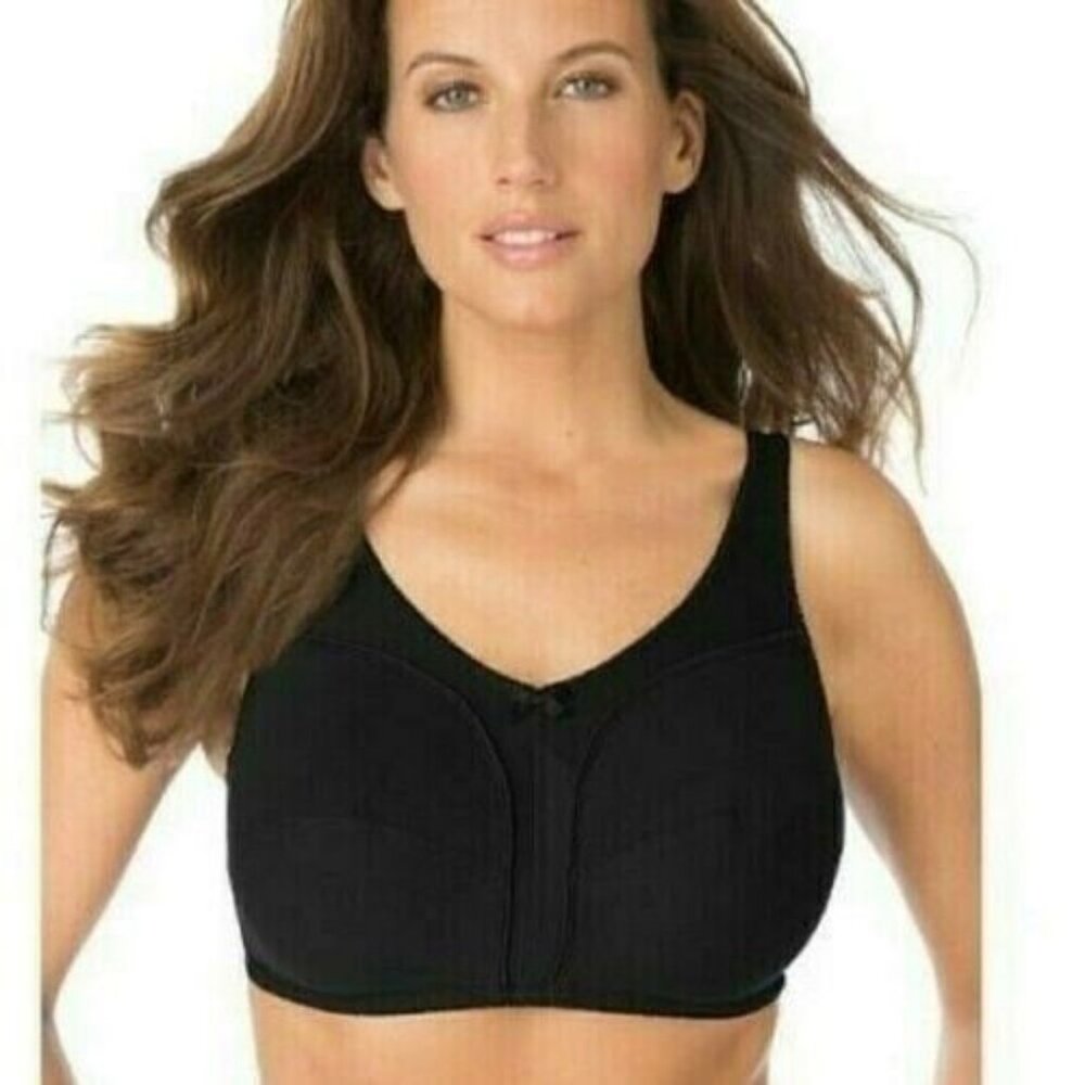 Comfort Choice Womens Cotton Wireless Bra Back Closure Plus Size 54B Black